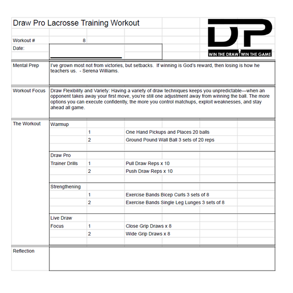 Eight Printable Draw Pro Lacrosse Trainer Workouts